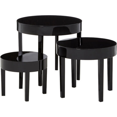 Interiors by Premier Black Set of 3 Nesting Tables, Glossy Finish Nesting Table with Square Legs, Coffee Tables for Living Room