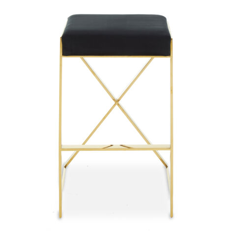 Interiors by Premier Black Velvet Bar Stool, Gold Finish Frame Bar Chair with Footrest, Modern Design Home Stool for Living Area
