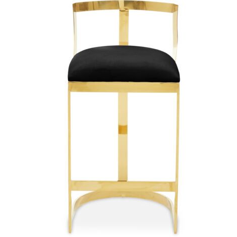 Interiors by Premier Black Velvet Bar Stool, Gold Finish Frame, Curved Backrest with Plump Seat, Modern Elegant Design Bar Stool