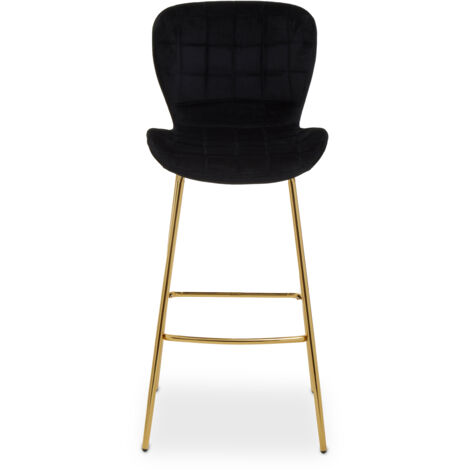 Interiors by Premier Black Velvet Stool, Luxury Bar Stool, Modern Black Velvet Bar Chair with Quilted Design and Gold Legs
