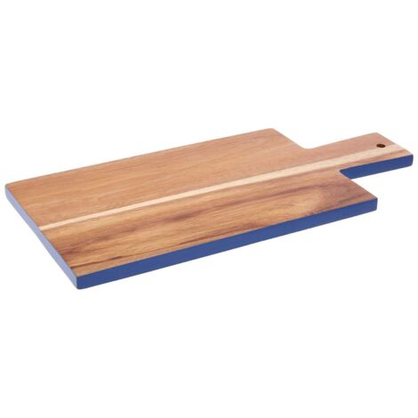 Interiors by Premier Blue Edge Rectangular Chopping Board, Natural Wood Chopping Board with Tapered Handle, Wood Chop Board