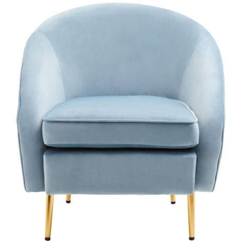 Interiors by Premier Blue Velvet Armchair with Cushion, Plush Foam Seat With Gold Finish Metal Legs, Living Room Accent Chair