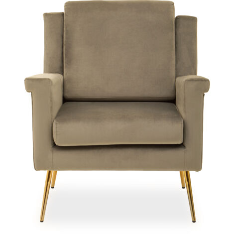 Interiors by Premier Brown Classic Armchair with Velvet Upholstery, Sturdy Frame Lounge Indoor Chair with Gold Finish Metal Legs