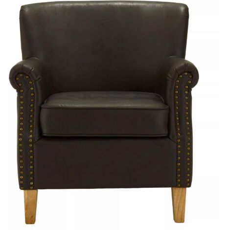 Interiors by Premier Brown Leather Effect Armchair, Easy to Clean Leather Armchair, Body Supportive High Back Accent Chair