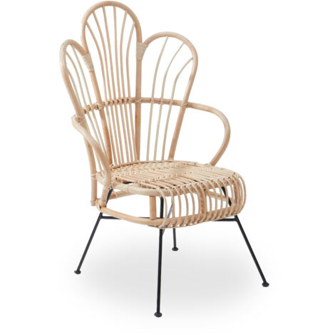 Interiors by Premier Brown Natural Rattan Back Chair Metal Legs, High Back Rattan Lounge Chair, Outdoor Rattan Chair for Garden