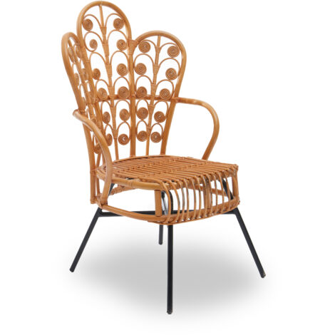 Interiors by Premier Brown Natural Rattan Scalloped Back Chair, High Back Rattan Lounge Chair, Outdoor Rattan Chair for Garden