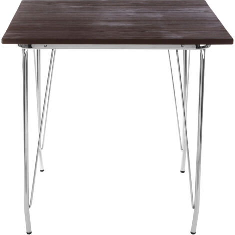 Interiors by Premier Chrome Metal and Elm Wood Table, Large Square Table, Outdoor Dining Table for Lawn, Patio