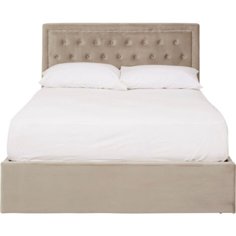 Interiors By Premier Classic Mink Velvet Double Ottoman Bed, Elegant Button Tufted Bedroom Bed, Ottoman Stud Detailed Bed