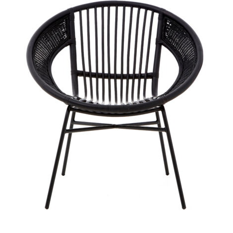 Interiors by Premier Comfortable Black Natural Rattan And Iron Black Arm Chair, Stylish Outdoor Chair, Versatile Dining Chair