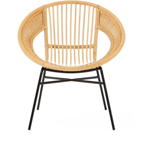 Interiors by Premier Comfortable Natural Rattan And Black Iron Arm Chair, Stylish Outdoor Chair, Versatile Natural Dining Chair