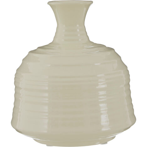 Interiors by Premier Contemporary Cream Small Ribbed Ceramic Vase, Durable Floral Vase, Easily Maintained Stoneware Flower Vase