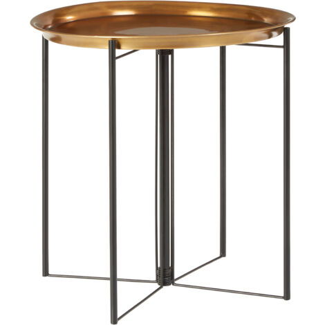 Interiors By Premier Contemporary Large Brass And Black Finish Side Table, Round Top Small Lounge Table, Sleek Bed Side Table