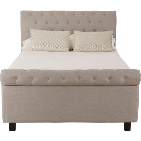Interiors By Premier Contemporary Light Grey Double Ottoman Bed, Elegant Diamond Patterned Bedroom Bed, Ottoman Stud Detailed Bed