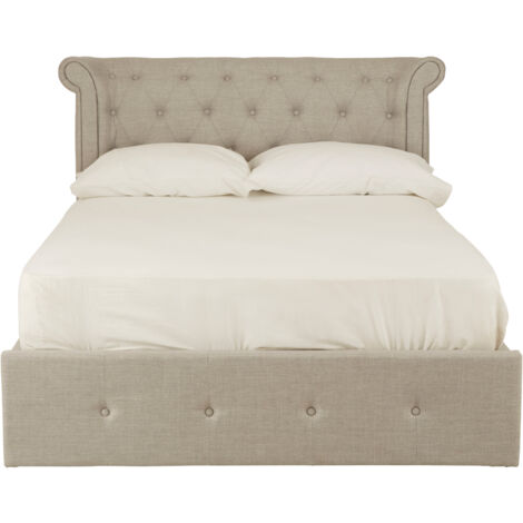 Interiors By Premier Contemporary Light Grey Double Ottoman Bed, Elegant Winged Headboard Bedroom Bed, Ottoman Stud Detailed Bed