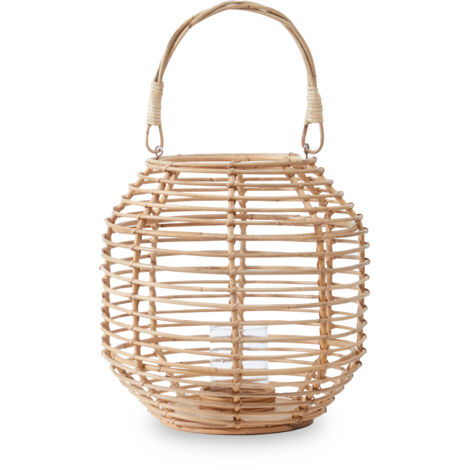 Interiors by Premier Contemporary Natural Lantern, Sustainable Black Candle Lantern, Stylish Rounded Large Tealight Lantern
