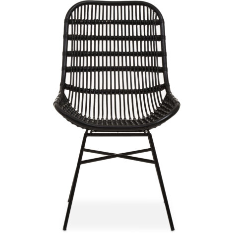 Interiors by Premier Curved Black Natural Rattan Chair, Rustless Rattan Chair, Easy Cleaning Rattan Armchair