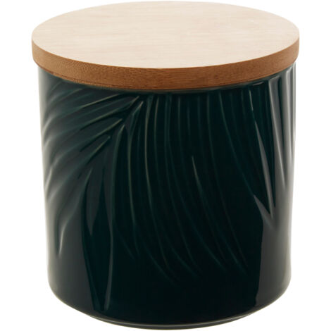 Interiors By Premier Dark Green Small Storage Jar With Bamboo Lid,Porcelain Jar With Embossed Leaf Texture,Perfect Kitchen Jar