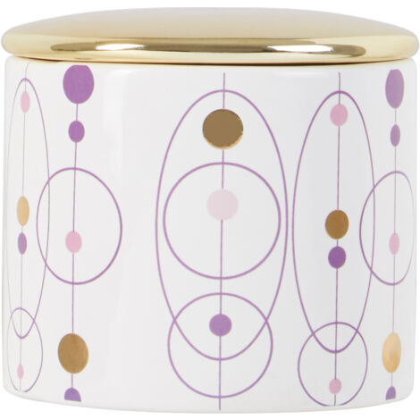 Interiors By Premier Dolomite Cotton Ball Canister,White Glazed Holder,Bathroom Cotton Ball Container With Golden Airtight Lid