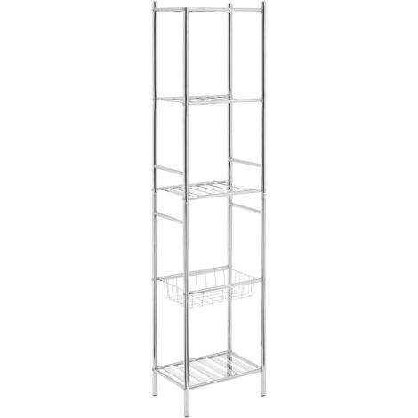 Interiors By Premier Durable 5 Tier Chrome Shelf Unit With Basket, Sturdy Standing Shelves For Livingroom, Spacious Shelf Unit