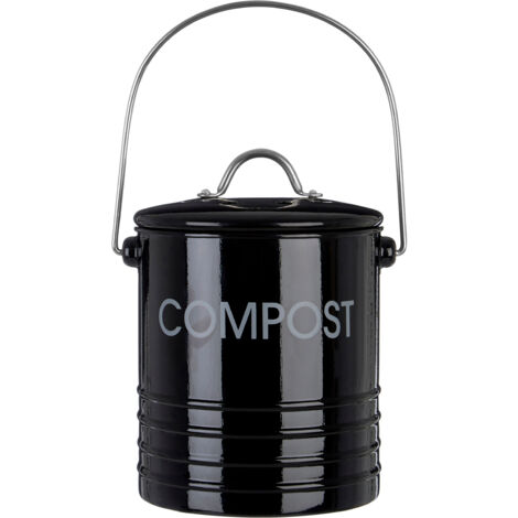 Interiors By Premier Durable Black Compost Bin With Handle, Lightweight Design Compost Bin With Handle, Odour Control Bin