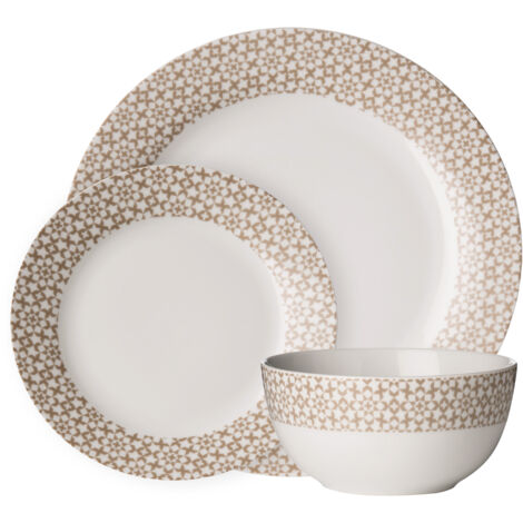Interiors By Premier Durable Casablanca 12 Piece Natural Dinner Set, Stylish Set For Dinner, Contemporary Design Crockery Set