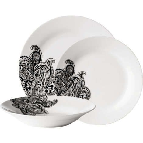 Interiors By Premier Durable Prince 12 Piece Black Dinner Set, Stylish Dinner Set For Dinner, Contemporary Design Crockery Set