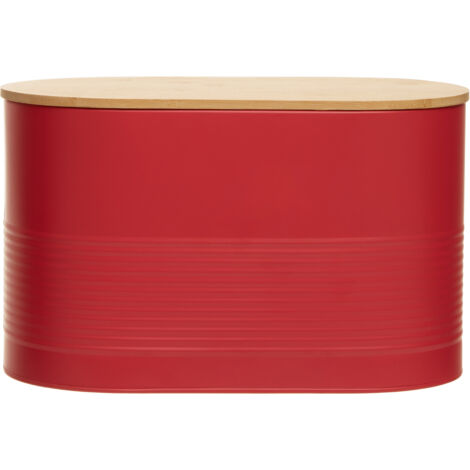 Interiors By Premier Durable Red Bread Bin, Stylish Design Bread Bin For Dining Table, Natural Bamboo Lid Bread Container