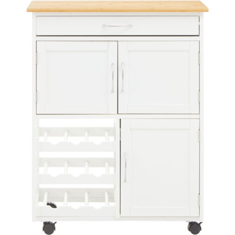 Interiors by Premier Durable White and Bamboo Top Kitchen Trolley, Multi Purpose Kitchen Storage, Double Door Serving Trolley