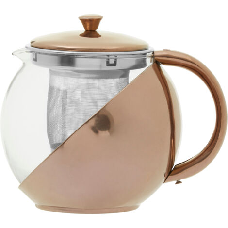 Interiors By Premier Elegant Design Stainless Steel Teapot With Copper Finished Infuser, Durable Tea Pot, Practical Tea Pot
