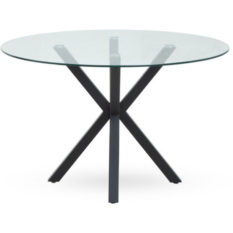 Interiors By Premier Elegant Glass Top Dining Table With Black Metal Legs, Contemporary Dining Table, Sturdy Modern Table