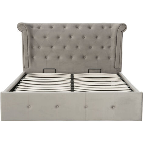 Interiors By Premier Elegant Kingsize Grey Brush Velvet Ottoman Bed, Durable Velvet Bed For Bedroom, Compact Diamont Tufted Bed