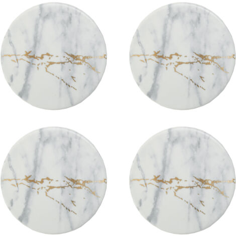 Interiors By Premier Elegant Luxe Set Of 4 Coasters, Marble Design Round Set Of 4 Coasters For Kitchen, Versatile White Coasters