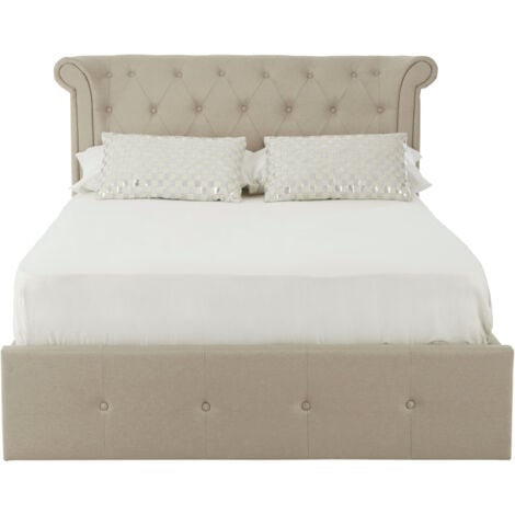 Interiors By Premier Elegant Mink Double Ottoman Bed, Contemporary Winged Headboard Bedroom Bed, Ottoman Stud Detailed Bed