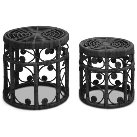 Interiors by Premier Elegant Set Of Two Black Natural Rattan Tables, Round Coffee Table, Sturdy Side Table, Versatile Small Table