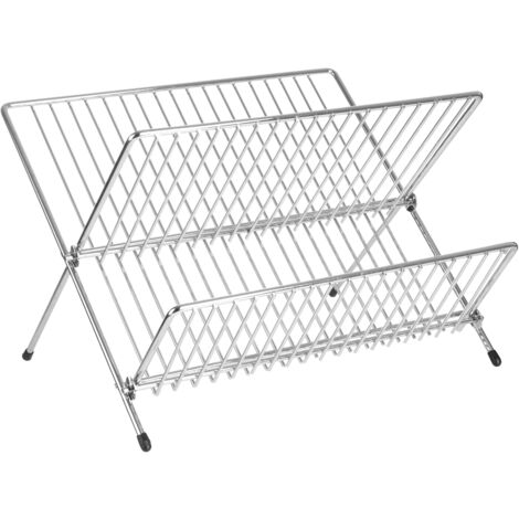 Interiors By Premier Elegant Small Folding Dish Drainer, Durable 2 Tier Dish Rack For Kitchen, Ample Storage Dishrack Tray