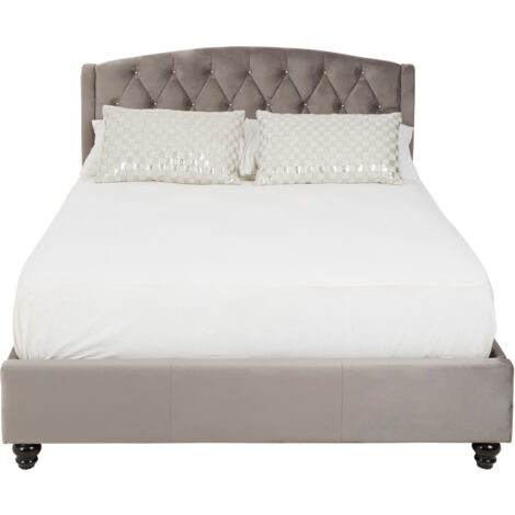 Interiors By Premier Elegant Steel Shade Double Bed, Practical Velvet Bed For Bedroom, Compact Sleek Design Diamond Tufted Bed