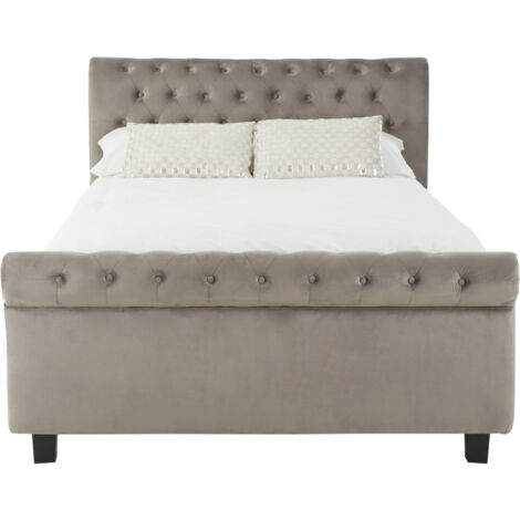Interiors By Premier Elegant Steel Shade Kingsize Ottoman Bed, Practical Velvet Bed For Bedroom, Compact Rolled Back Board Bed