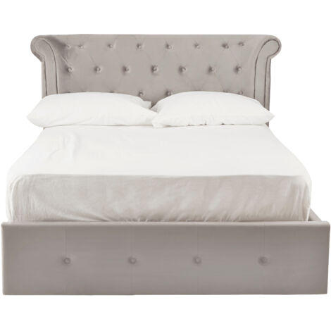 Interiors By Premier Elegant Steel Velvet Double Bed, Minimalist Double Bed For Bedroom, Velvet Upholstered Stud Detail Bed