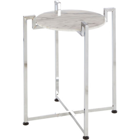 Interiors By Premier Elegant White Marble Side Table With Chrome Base, Durable Side Table By Couch, Versatile Small Lounge Table