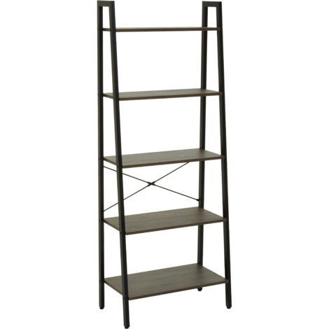 Interiors by Premier Functional Five Tier Dark Oak Veneer Ladder Shelf Unit, Stylish Industrial Narrow Shelf, Versatile Cupboard