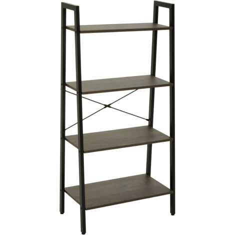 Interiors by Premier Functional Four Tier Dark Oak Veneer Ladder Shelf Unit, Stylish Industrial Narrow Shelf, Versatile Cupboard