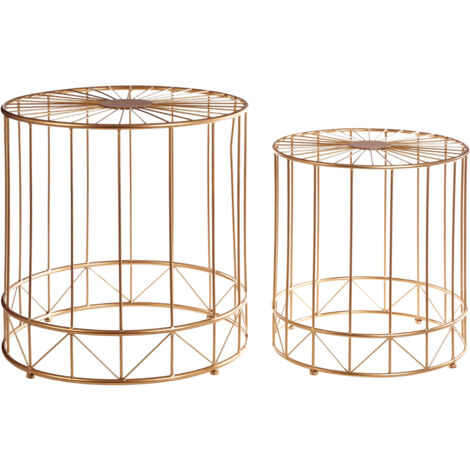 Interiors By Premier Geometric Design Set Of 2 Round Side Tables, Sleek Bed Side Table For Bedroom, Gold Finish Lounge Table