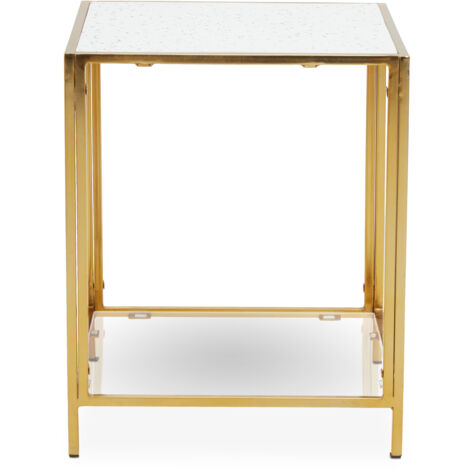 Interiors by Premier Glass and Gold Frame Side Table, Modern Side Table with Terrazzo Effect, Sleek and Contemporary Side Table