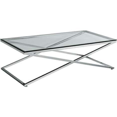 Interiors by Premier Glass Coffee Table with Metal Criss Cross Design, Glass Top Coffee Table, Silver Coffee Table For Living Room