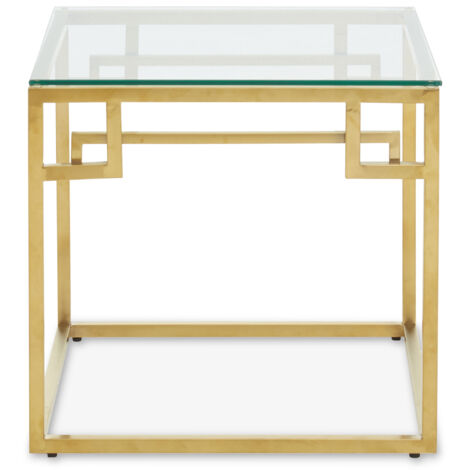 Interiors by Premier Gold Brushed Side Table, Tempered Glass Top Side Table, Steel Frame Bedside Table, Cocktail Table for Home