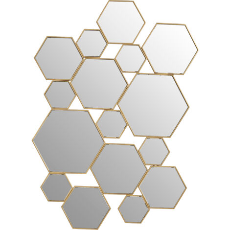 Interiors by Premier Gold Finish Wall Mirror, Stylish Hexagonal Design Accent Mirror For Decor, Functional Geometric New Mirror