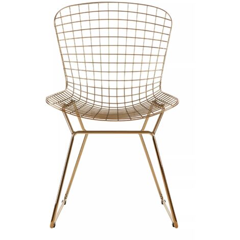 Interiors by Premier Gold Metal Grid Frame Wire Chair, Comfortable Seating Garden Wire Chair, Easy Cleaning Wire Frame