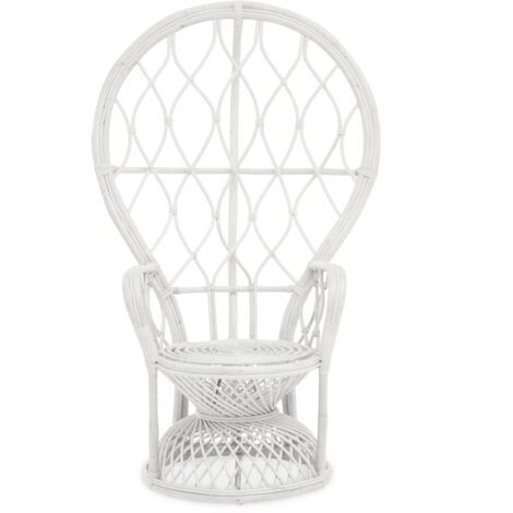 Interiors by Premier Grey and White High Back Rattan Peakcock Chair, Rattan Arm Chair, Rattan Patio Chair for Home, Garden