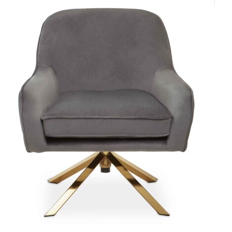 Interiors by Premier Grey Armchair with Velvet Upholstery, Angular Base with Gold Finish, Velvet Dining Chair for Living Room
