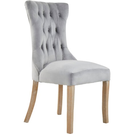 Interiors by Premier Grey Buttoned Velvet Dining Chairs, Velvet Upholstered Chair with Wooden Legs, Accent Chair for Living Room